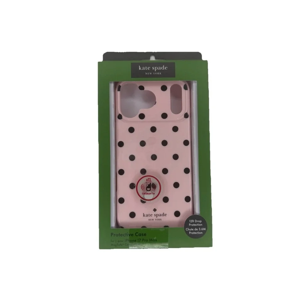 Kate Spade New York iPhone 17 Pro Max Protective Case MagSafe Pink Blk Polka Dot